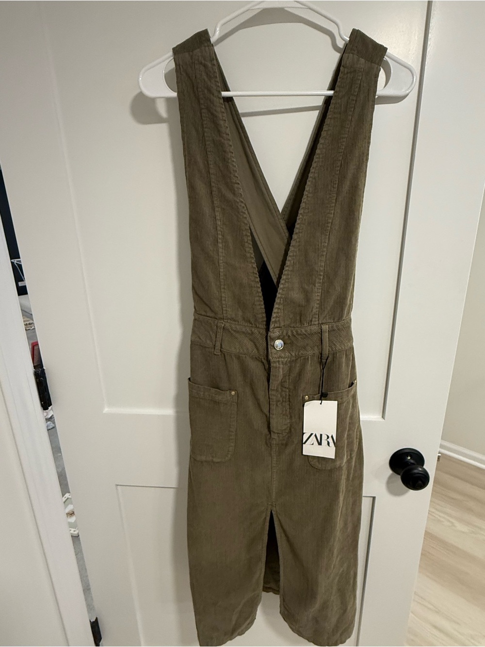 ZARA Olive Green Corduroy Pinafore Dress, Small, NWT
